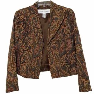 Vintage Doncaster Womens Brown & Gold Brocade Blazer Short Suit Jacket Boho